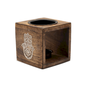 Square Mango Wood Oil Burner  - Hamsa