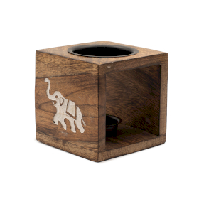 Square Mango Wood Oil Burner  - Elephant