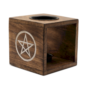 Large Square Mango Wood Oil Burner- Pentagon