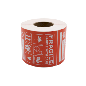 500x Fragile Handle with Care Transport Labels 75x100mm