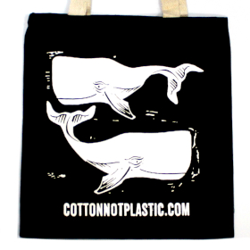 10x Lrg Black 8oz Cotton Bag 38x42cm - WHALES - WHITE