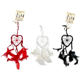 6x Bali Dreamcatchers - Small Heart - Black/White/Red