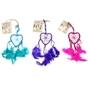 6x Bali Dreamcatchers - Small Heart - Turq/Pink/Purp