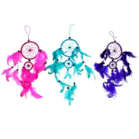 6x Bali Dreamcatchers - Medium Round - Turq/Pink/Purp