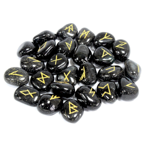 Runes Stone Set in Pouch - Black Onyx