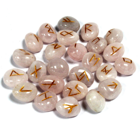 Runes Stone Set in Pouch  - Rose Quartz