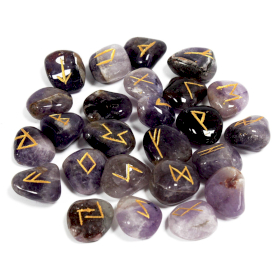 Runes Stone Set in Pouch  - Amethyst