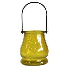3x Recycled Candle Lantern - Yellow