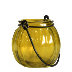 3x Recycled Pumpkin Candle Lantern - Yellow