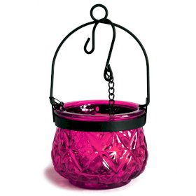 3x Moroccan Style Hanging Candle Lantern - Violet