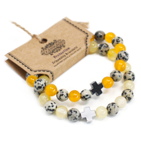 2x Set of 2 Gemstones Friendship Bracelets - Protection - Dalmation Jasper & Yellow Agate