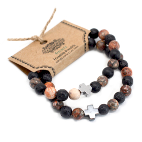 2x Set of 2 Gemstones Friendship Bracelets - Ethernity - Leopard Skin Jasper & Lava Stone