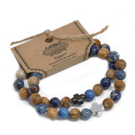 2x Set of 2 Gemstones Friendship Bracelets - Support - Sodalite & Picturestone