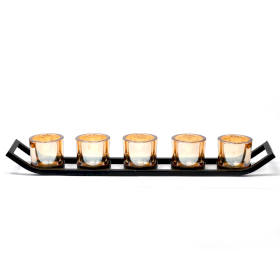 Centrepiece Iron Votive Candle Holder - 5 Cup Ledge