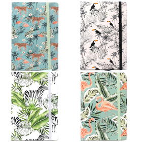 4x Cool A5 Notebook - Lined Paper - Vintage Tropical