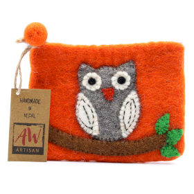 3x Natural Felt Zipper Pouch (asst) - Owl on Branch