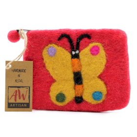 3x Natural Felt Zipper Pouch (asst) - Big Butterfly