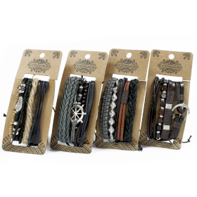 8x Mens Bracelet Sets - Metal & Leather (asst)