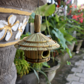 6x Small Round Seagrass Bird Box 17x17cm