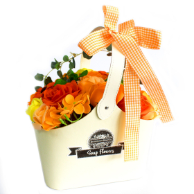 Basket Soap Flower Bouquet - Orange