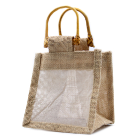 10x Pure Jute and Cotton Window Gift Bag  - One Jar \'Natural\'