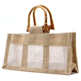 10x Pure Jute and Cotton Window Gift Bag  - Three Jars \'Natural\'