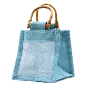 10x Pure Jute and Cotton Window Gift Bag  - One Jar \'Teal\'