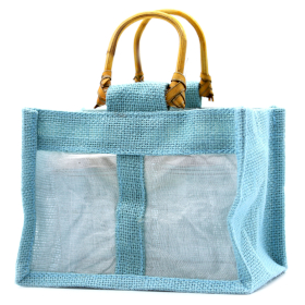 10x Pure Jute and Cotton Window Gift Bag  - Two Jars \'Teal\'