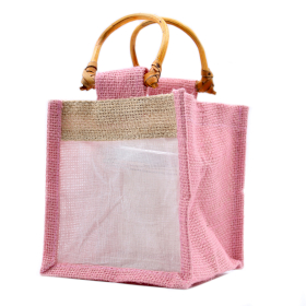 10x Pure Jute and Cotton Window Gift Bag  - One Jar \'Rose/Natural\'