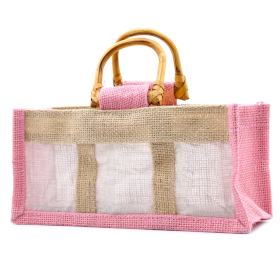 10x Pure Jute and Cotton Window Gift Bag  - Three Jars \'Rose/Natural\'