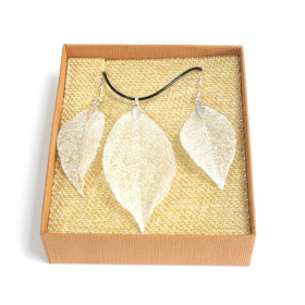 Necklace & Earring Set - Bravery Leaf - Silver