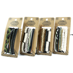 8x Mens Bracelet Sets - Green & Natural (asst)