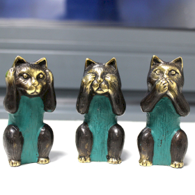 Set of 3 - See No, Hear No, Speak No Evil - Brass Cats