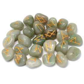 Runes Stone Set in Pouch - Green Aventurine