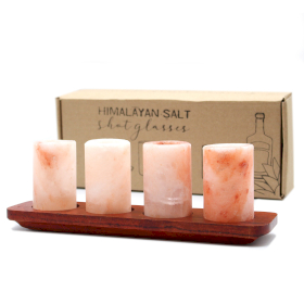 Set of 4 Himalayan Salt Shot Glasses & Wood Serving Stand