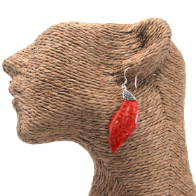 Coral Style Silver Earrings - Leaf Drop