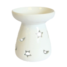 Sm Classic White Oil Burner - Moon & Star