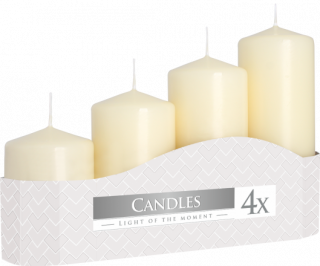 3x Set of 4 Pillar Candles  50mm (11/16/22/33H) - Ivory