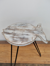 Albasia Wood Fish Stand - Whitewash