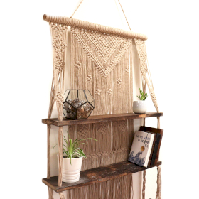 Brown Macrame Hanging Shelves - Brown