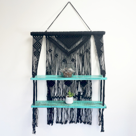 Black Macrame Hanging Shelves - Turquoise