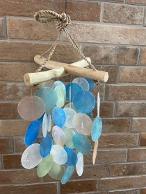 Blue & Pearl Driftwood Cross Chime