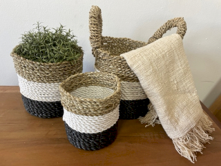 Seagrass Basket Set - Dark Grey / White / Natural