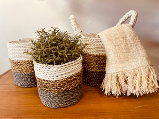 Seagrass Basket Set - Grey / Natural / White