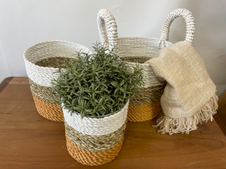 Seagrass Basket Set - Orange / Natural / White