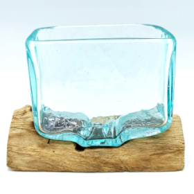 3x Molten Glass Tank on Wood with Stand - Small Bowl