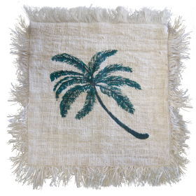 4x Linen Cushion 45x45cm Palm Tree  with Fringe