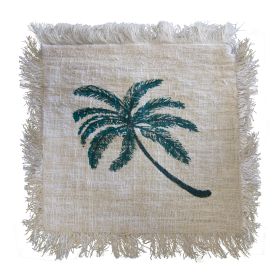 4x Linen Cushion 60x60cm Palm Tree  with Fringe