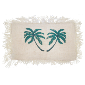 4x Linen Cushion 30x50cm Palm Tree with Fringe