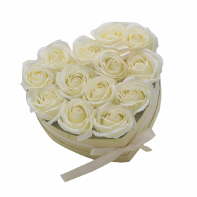 Soap Flower Gift Box - 13 Roses Cream - Heart